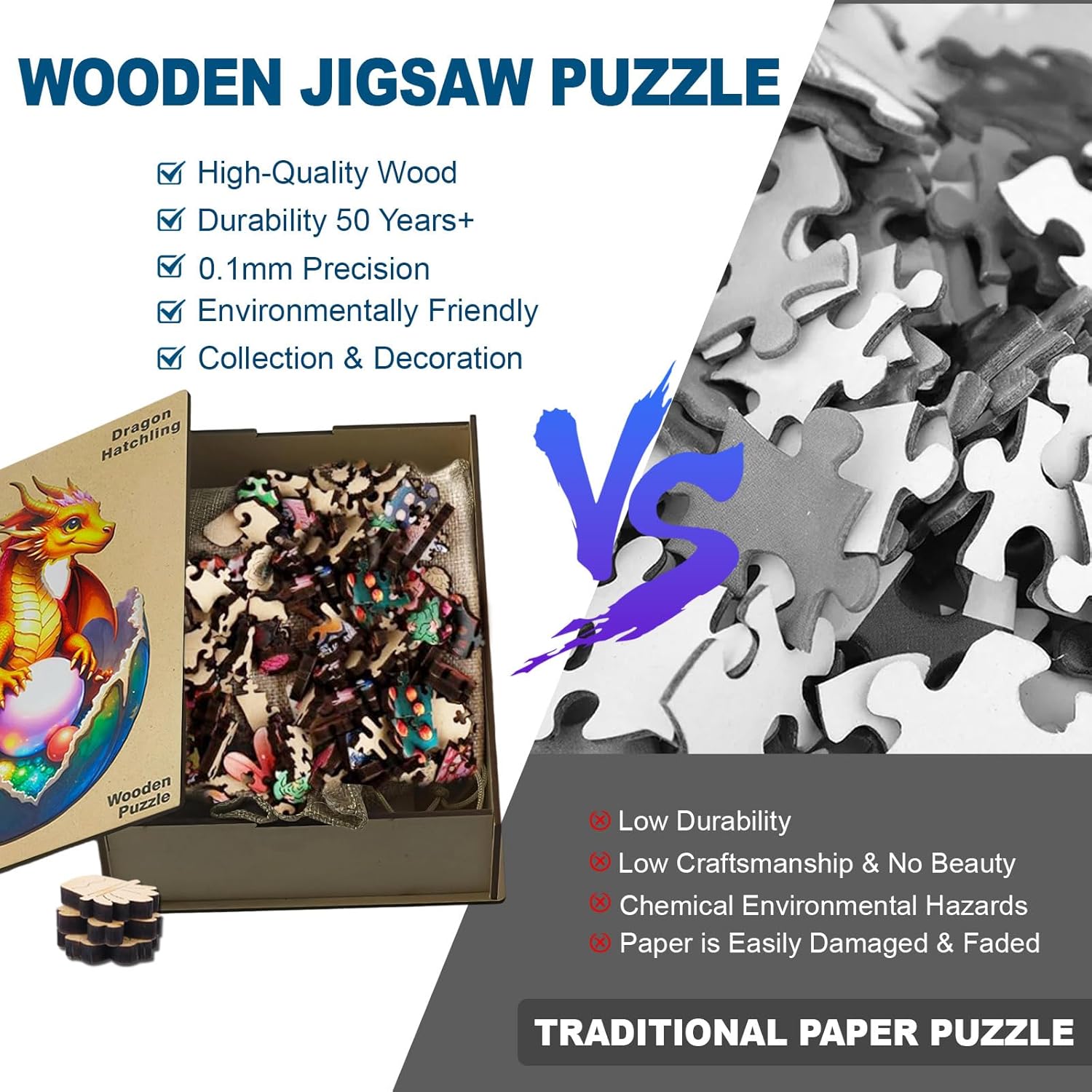 Wooden Puzzle for Adults, Dragon Hatchling Wood Puzzles for Adults, 200 Piece Unique Animal Shaped Wooden Jigsaw Puzzles, Creative Puzzle Gift for Adults Kids Friends Family Game Wall Decor 11 * 7.6in
