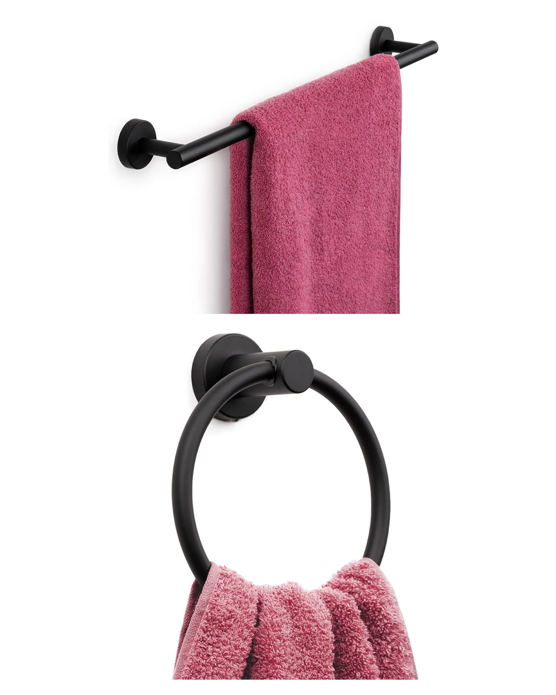 MARMOLUX ACCMatte Black Towel Ring - Modern Hand Towel Holder for Bathroom Wall and Towel Bar - 24 inch Bathroom Towel Holder