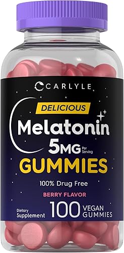Carlyle Gomitas de melatonina de 5 mg | 100 unidades | Sabor a bayas | 100% libre de drogas | Suplemento sin OMG, sin gluten