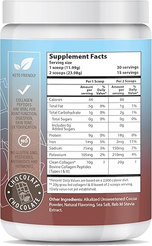 Miniatura 2 de ABOUT YOUR COLLAGEN Péptidos de chocolate en polvo, colágeno hidrolizado tipo 1 y 3 alimentado con pasto, promueve el cabello, la piel, las uñas,