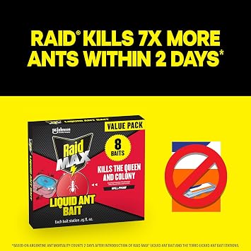 Raid MAX Liquid Ant Bait - Ant Traps Indoor and Outdoor Use Insect Repellent & Pest Control That Kills Ants Where They Breed - 8 Count