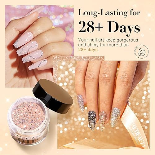 Miniatura 3 de AZUREBEAUTY Juego de uñas en polvo de inmersión, plateado, rosa, negro, dorado, amarillo, brillante, cromado, platino, 6 colores para todas las