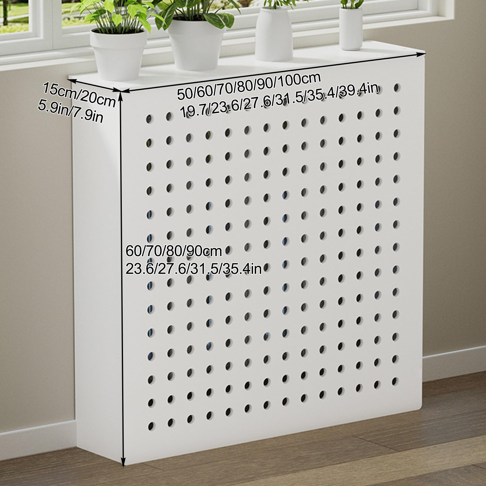 Nowoczesna biała osłona grzejnika - elegancka pionowa półka na grzejnik, duży rozmiar (70 x 80 x 15 cm / 27,6 x 31,5 x 5,9 cala) - stylowy design do wystroju domu, oszczędność miejsca rozwiązanie
