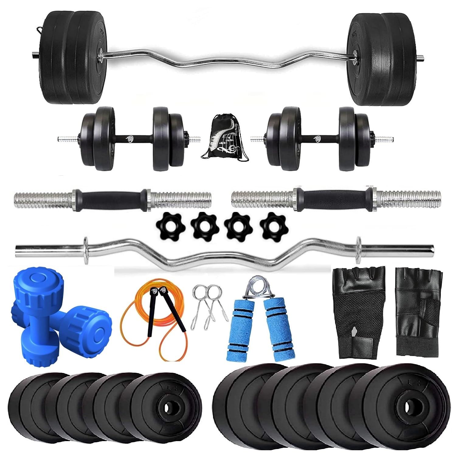 BODYFIT Home Gym Set Combo, Gym Equipments, 3 feet Curl Rod +1 Set Dumbbell Rods, [10Kg-80Kg] Weight Plates, Exercise Set, Home Gym Set Kit. (12Kg Set)-picture-10