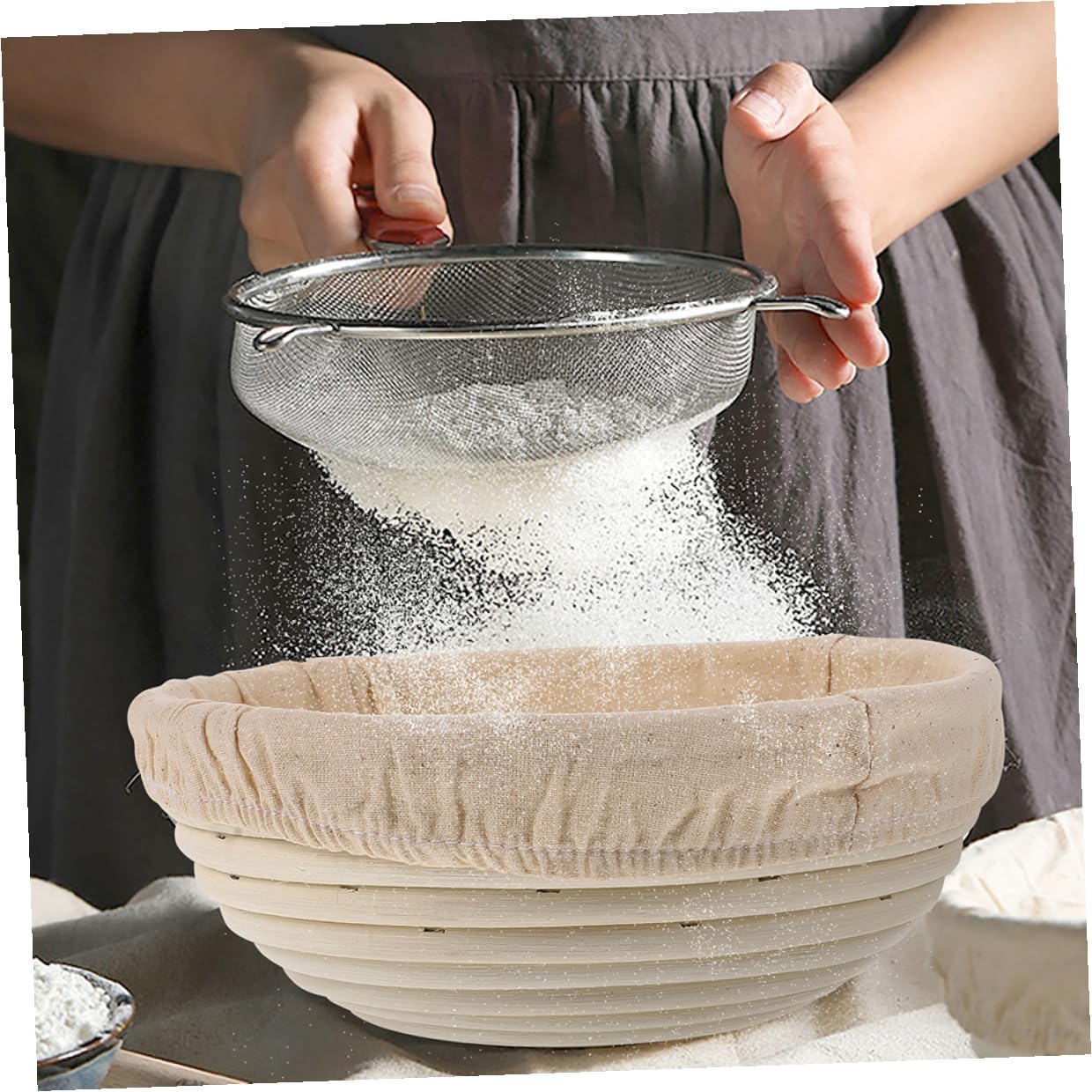 Zerodeko Sourdough Bread Proofing Basket Natural Rattan Dough Rising Basket with Cotton Liner 23cm round Baking Tool for Home Baking