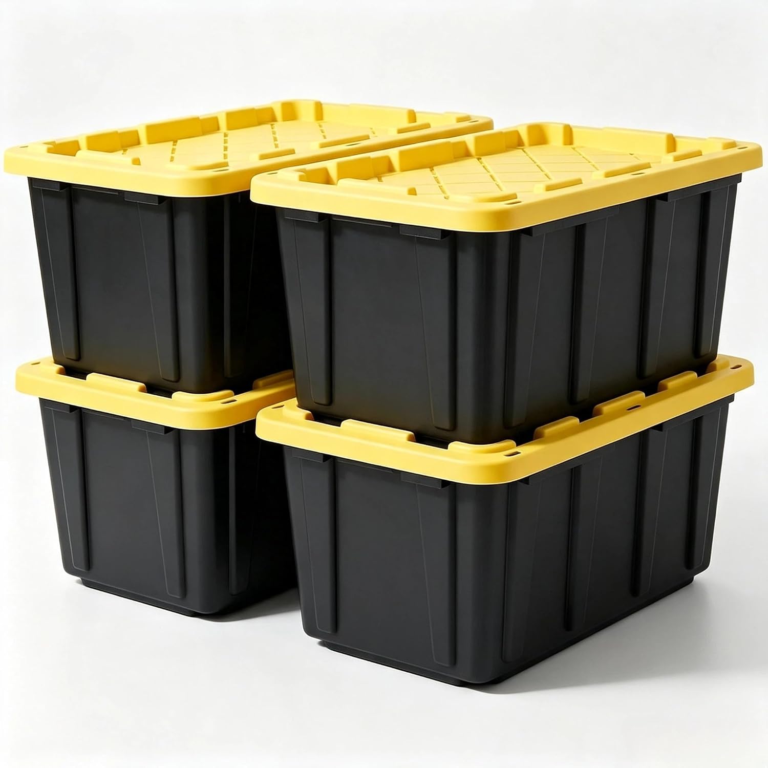 4 Pack 17 Gallon Stackable Lockable Storage Bins with Lids, Black & Yellow