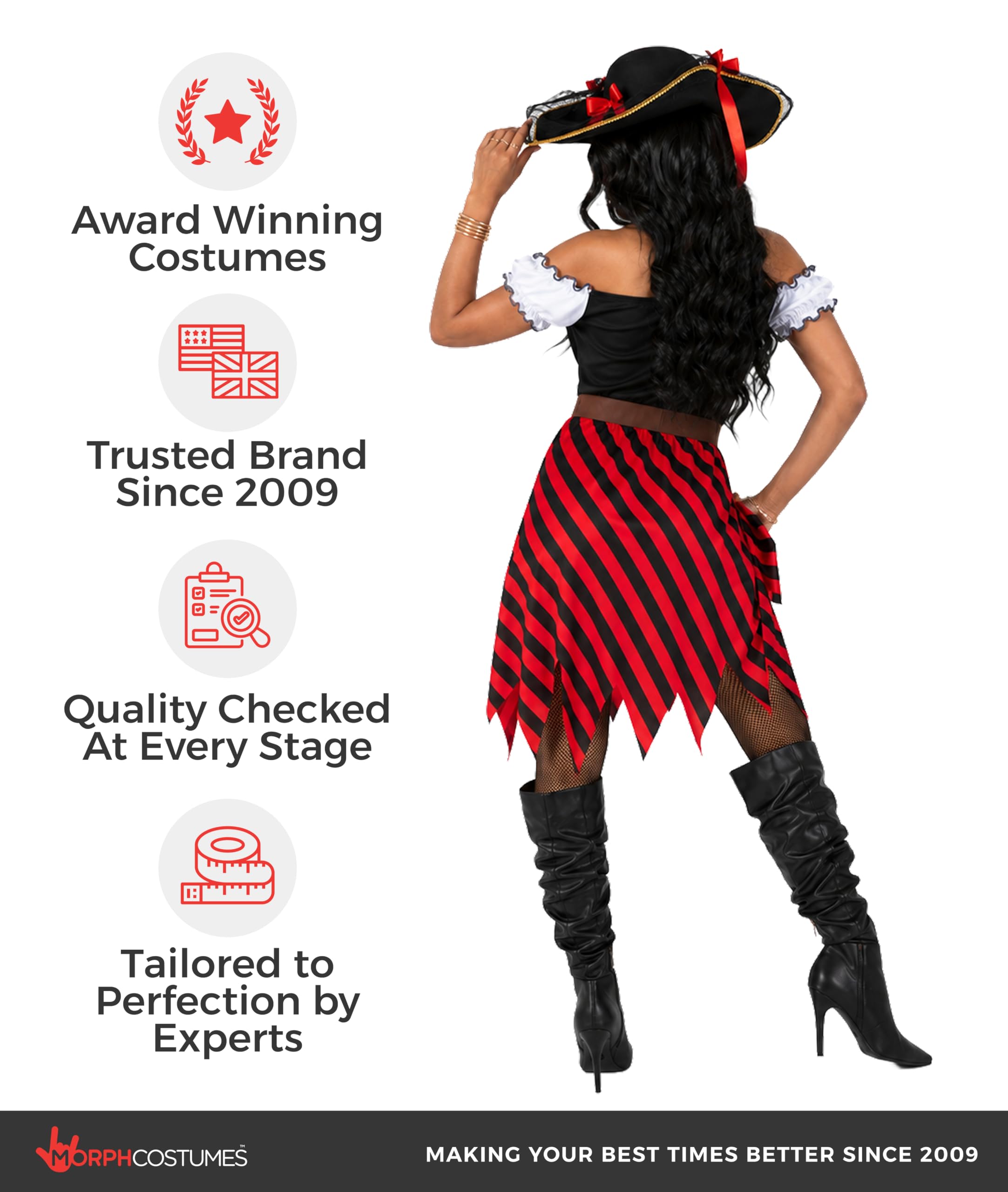 Morph Disfraz Pirata Mujer, Traje de Piratas, Disfraces Pirata, Disfraz Mujer Carnaval y Halloween
