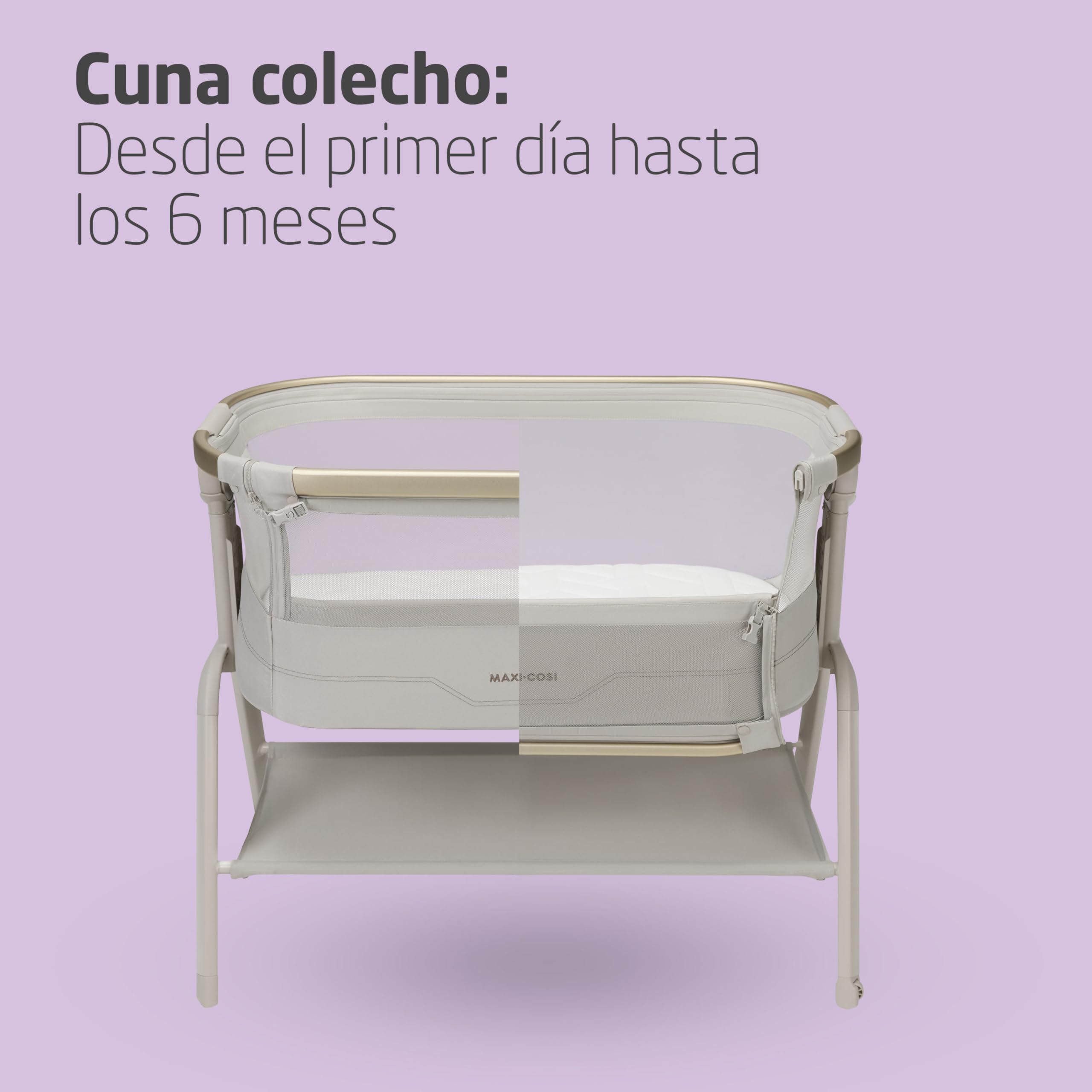 Maxi Cosi Iora² Cuna Colecho, 0-6 Meses (9 kg), Cuna Colecho Bebé Plegable y Ligera, Colchón CloudCore de 5cm, 5 Niveles de Altura, 2 Ruedas con Deslizamiento Suave, Fácil de Mover, Elegance Beige