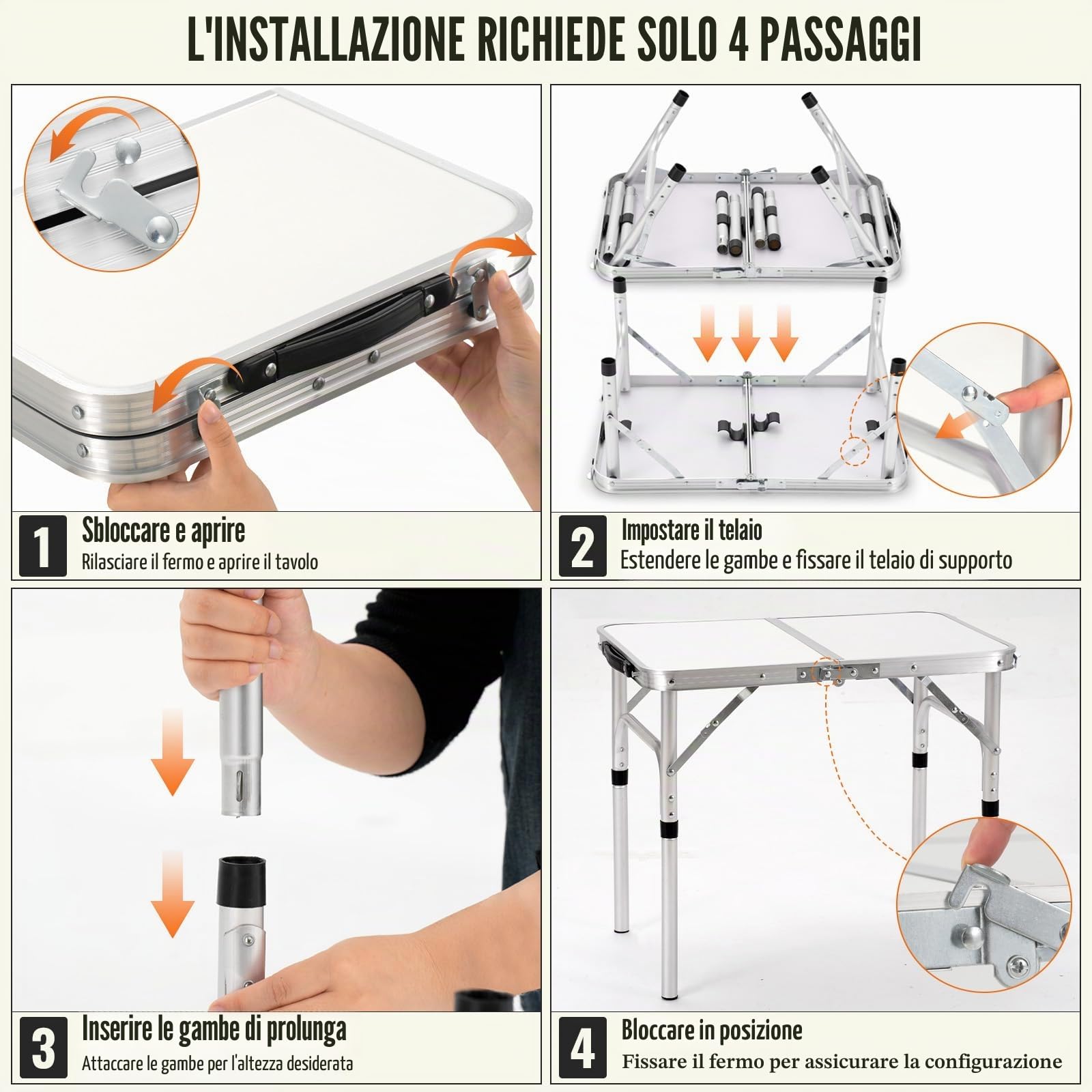 Velway Tavolo Pieghevole da Campeggio 60x40 cm in Alluminio