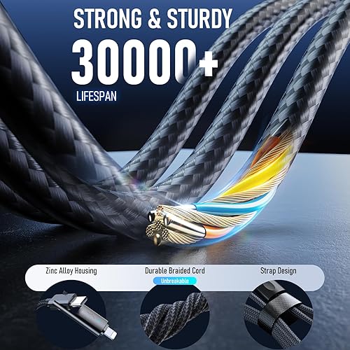 Miniatura 3 de Cable de carga 4 en 1, cable USB a USB C de 240 W de 10 pies, cable de carga rápida con puerto tipo CUSB AL para iPhone 161514 Series MacBook iPad