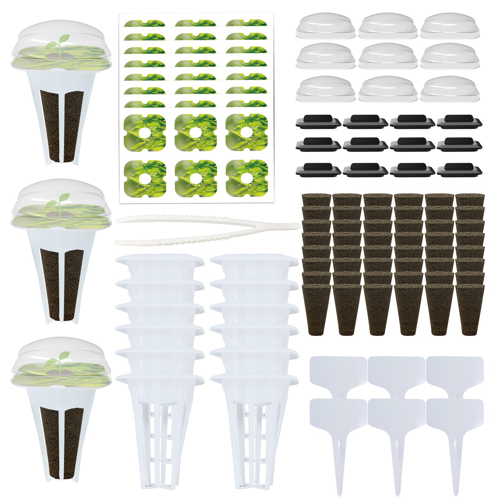139Pcs Hydroponic Pods Supplies for IDOO, QYO, LYKO, Grow Anything Kit, Hydroponics Garden Accessories, 48 Grow Sponges 12 Baskets 12 Domes 48 Pod Labels 12 Spacers 6 Plant Labels 1 Tweezer(Square)