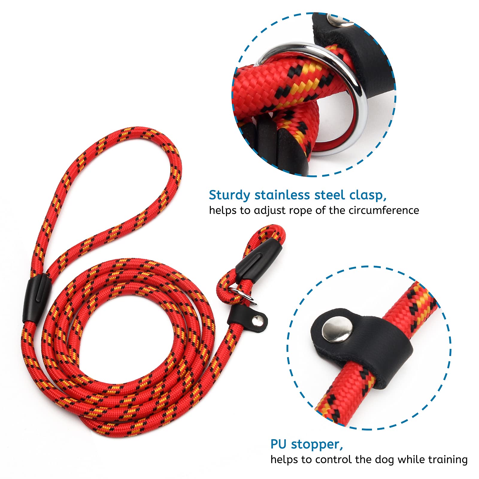 Coolrunner 2 correas de cuerda de perro resistente, correa de entrenamiento de perro de 5 pies, correa antideslizante fuerte, correa de nailon ajustable estándar para perros pequeños y medianos (10 –