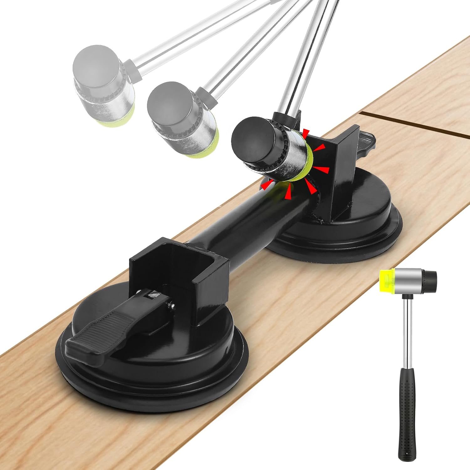 New Floor Gap Fixer Tool Includes Enhanced Floor Suction Cup with Hammer Target & Rubber Mallet for Laminate Floor Gap Repair