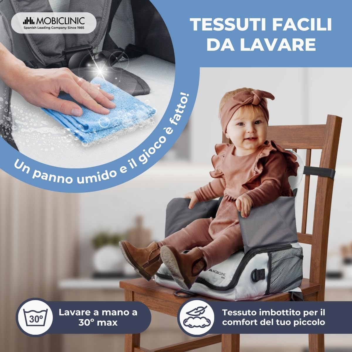 Mobiclinic Seggiolino Portatile Bambini Pieghevole Monkey 6-36 Mesi 15kg Grigio
