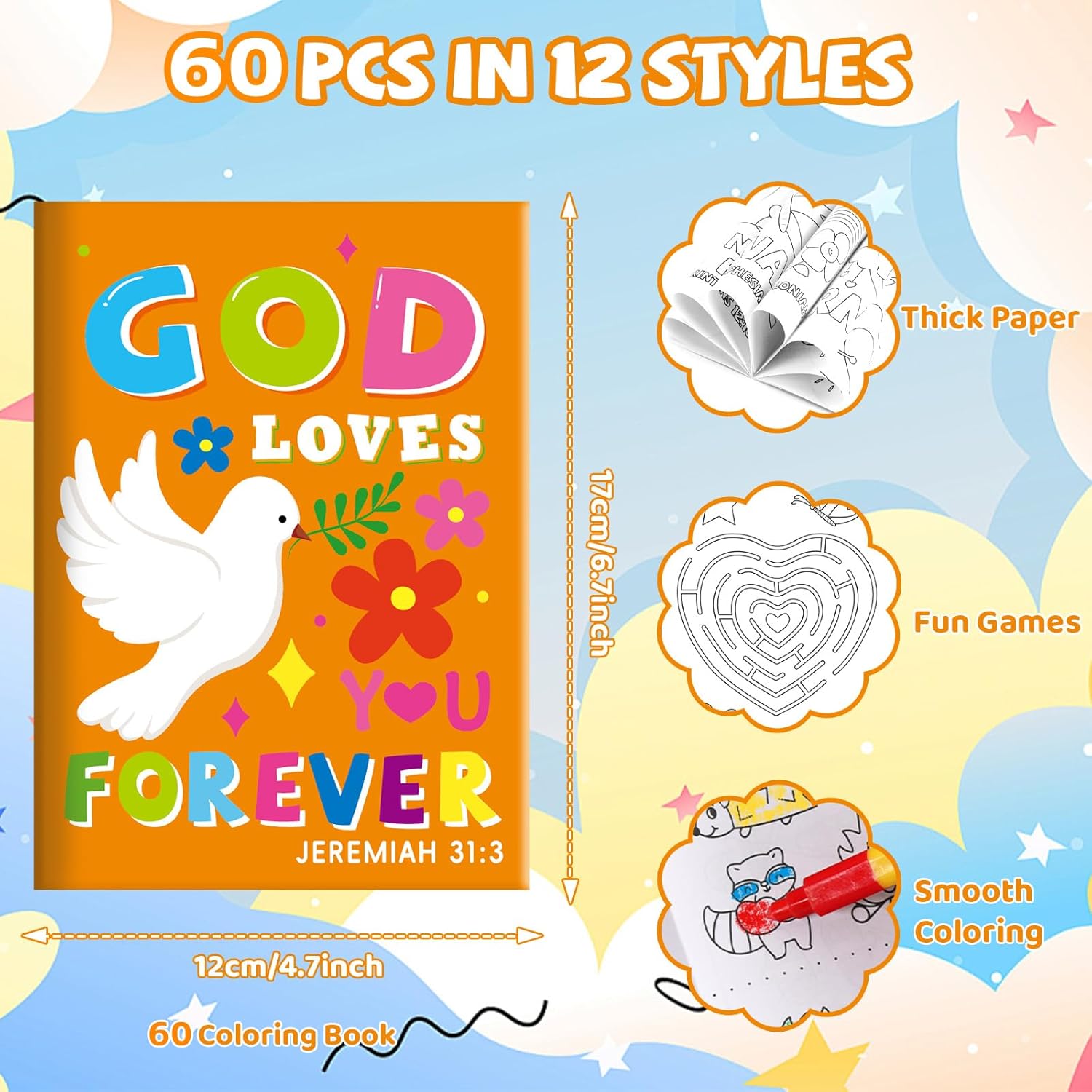 BenLouis 60 Pcs Bible Verses Mini Coloring Books Kids Christian Party Favors Small Activity Books Bulk for Kids Sunday School Religious Church Goodie Bags Stuffers Gifts Travel - Image 2