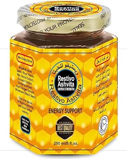 Restivo Ashfeta Energy Support Men – 8Oz Pure Date Paste – Sidr Honey with Pecan Nuts, Ginger Extract – Black Seed – Delicious and Savory Product of evaxo