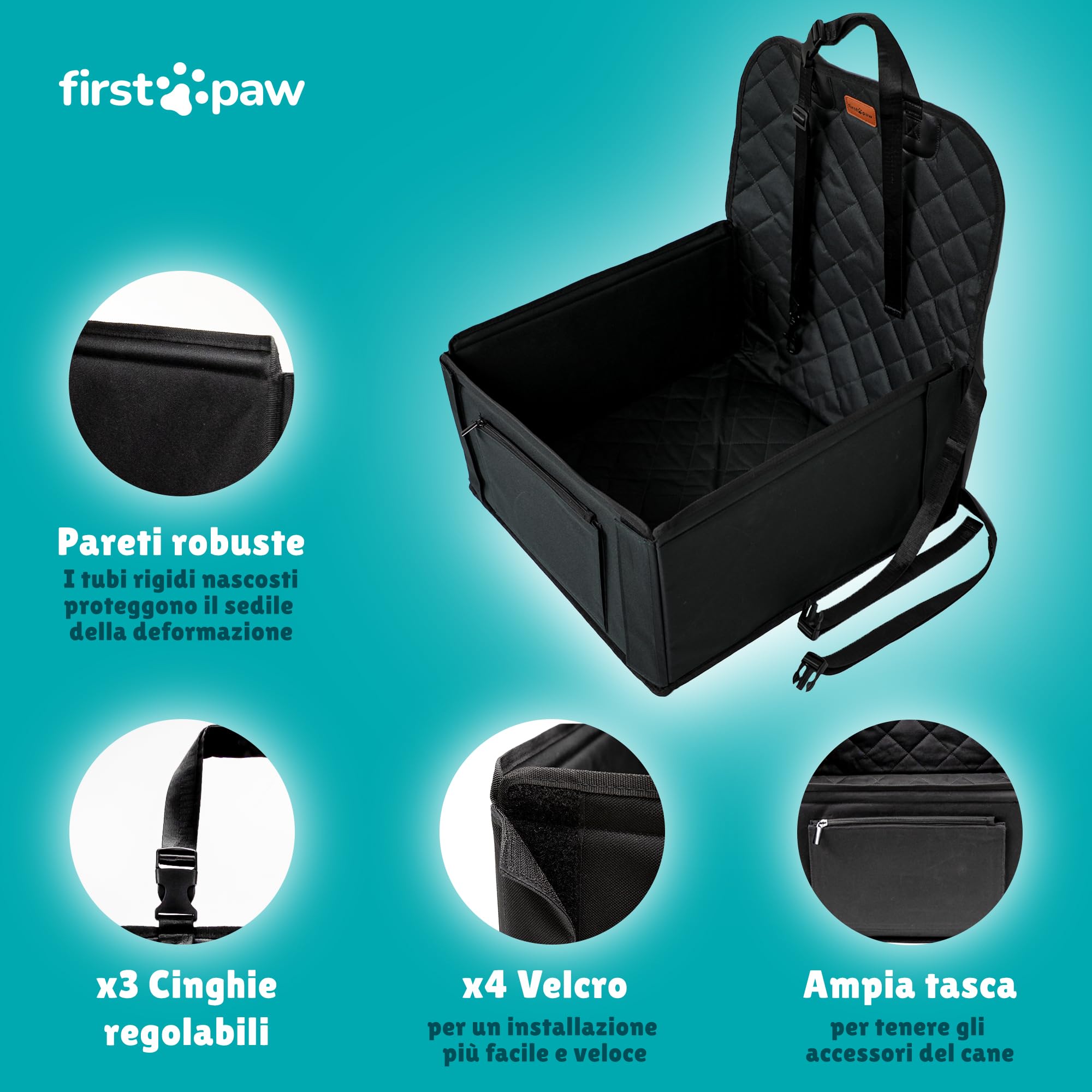 FIRSTPAW Seggiolino Auto per Cani di Piccola Taglia e Media - Trasportino per Cani Auto - Seggiolino per Cani da Auto Impermeabile, Rinforzato e Robusto per Sedili Anteriori e Posteriori