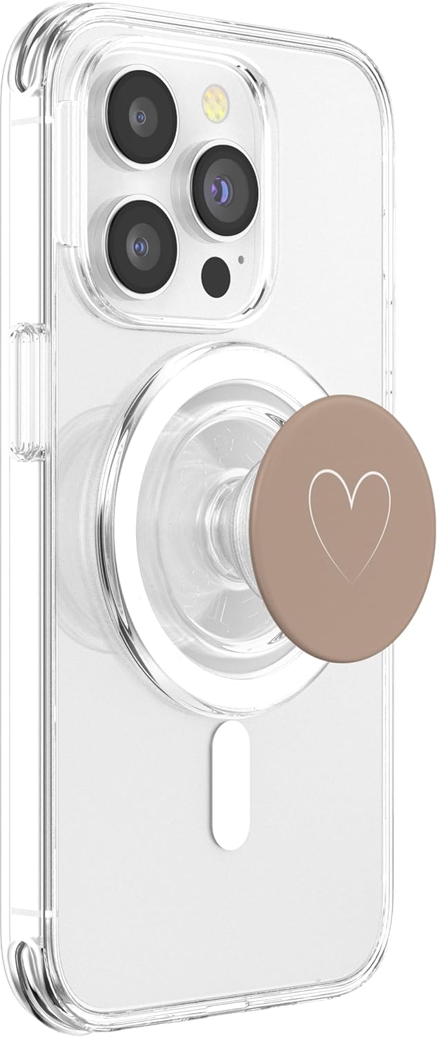 Brown Minimalistic Heart Romantic Heart Love PopSockets PopGrip for MagSafe
