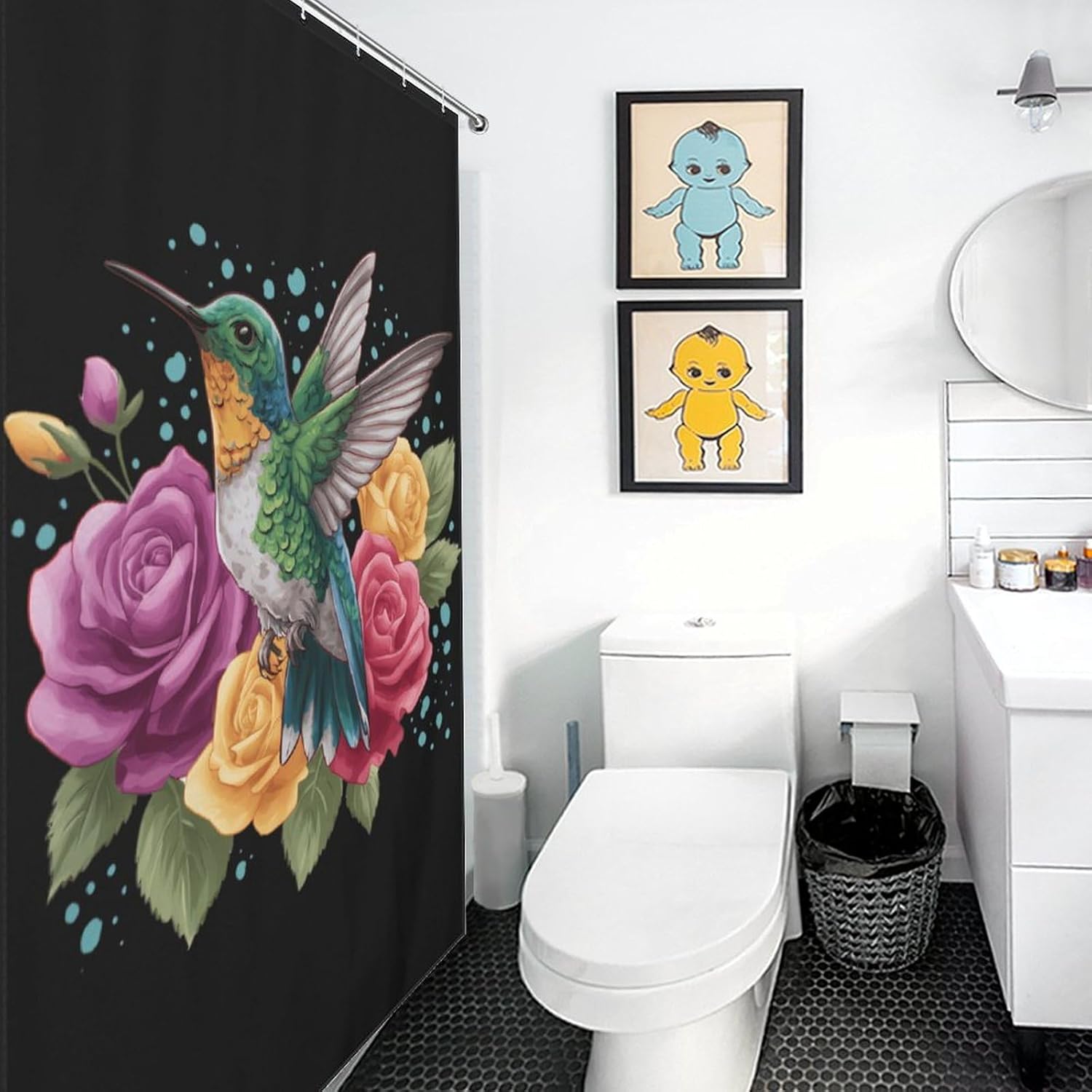 Hummingbird Rose Shower Curtain 46.85x70.87Inch（119x180cm） Polyester Bath Curtain Shower Curtains Printed Decorative