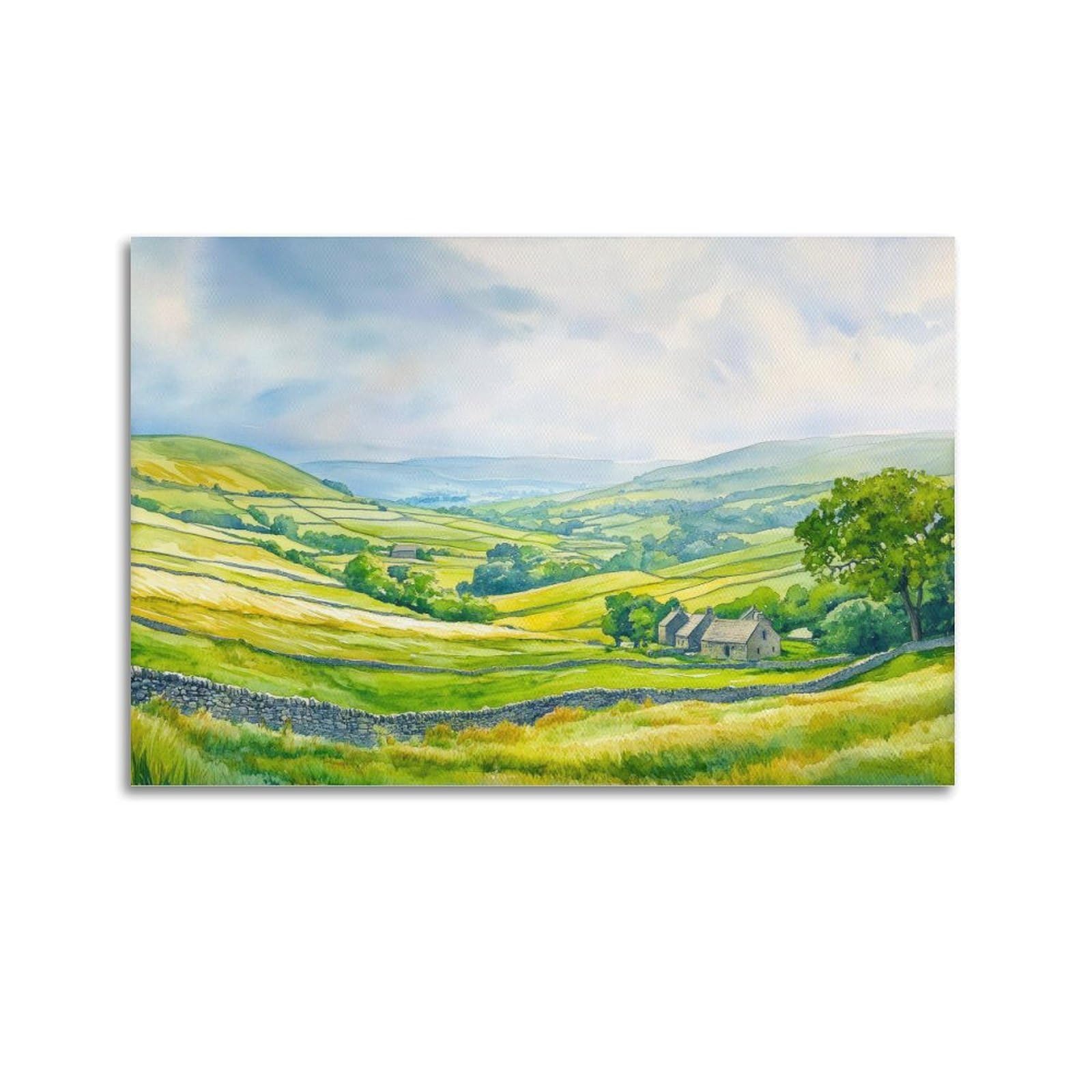 xiaoxiaoshen Yorkshire Dales Watercolour Landscape England Gift for UK_9 Canvas Poster Wall Art Prints Room Aesthetic Murals Bedroom And Living Decorations 12x18inch(30x45cm)
