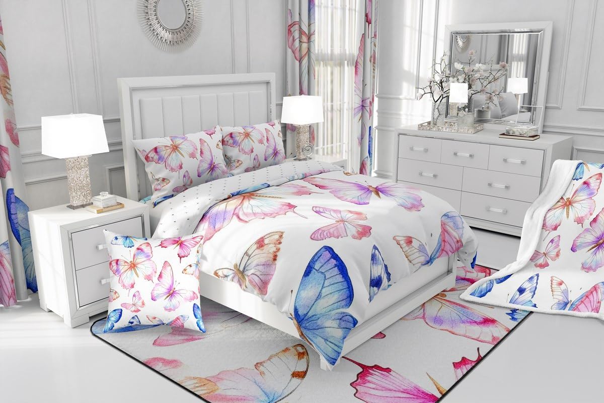 jejeloiu Butterfly Sherpa Blanket for Bed Sofa Couch Boys Girls Twin 60"x80" Butterflies Print Fleece Throw Blanket Ultra Soft Girl Butterfly Floral Plush Blanket Beautiful Butterfly Fuzzy Blanket