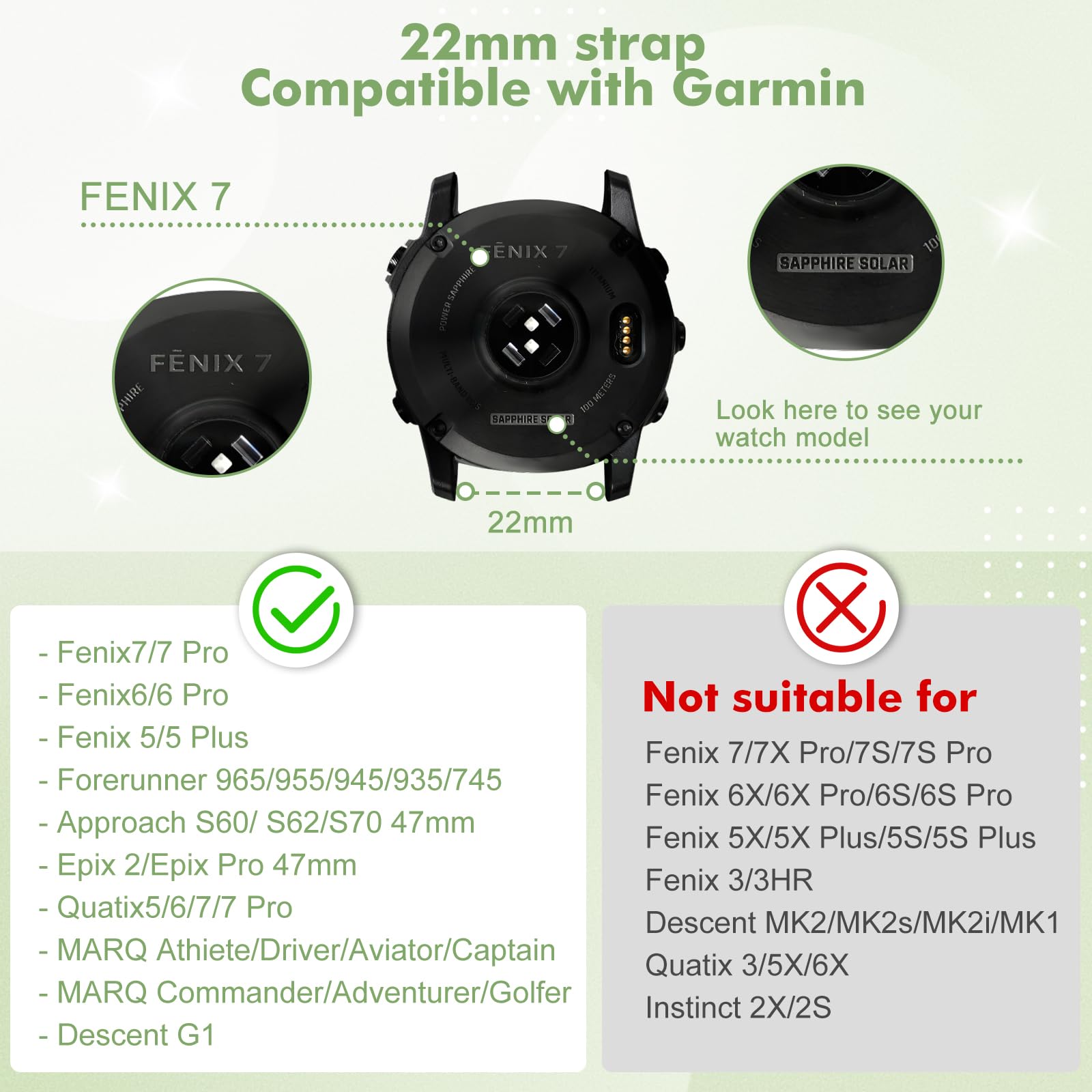 BTTNG 22mm Watch Strap Compatible with Garmin Fenix 8 47mm/7/7 Pro/6/6 Pro/5 Plus - Image 3