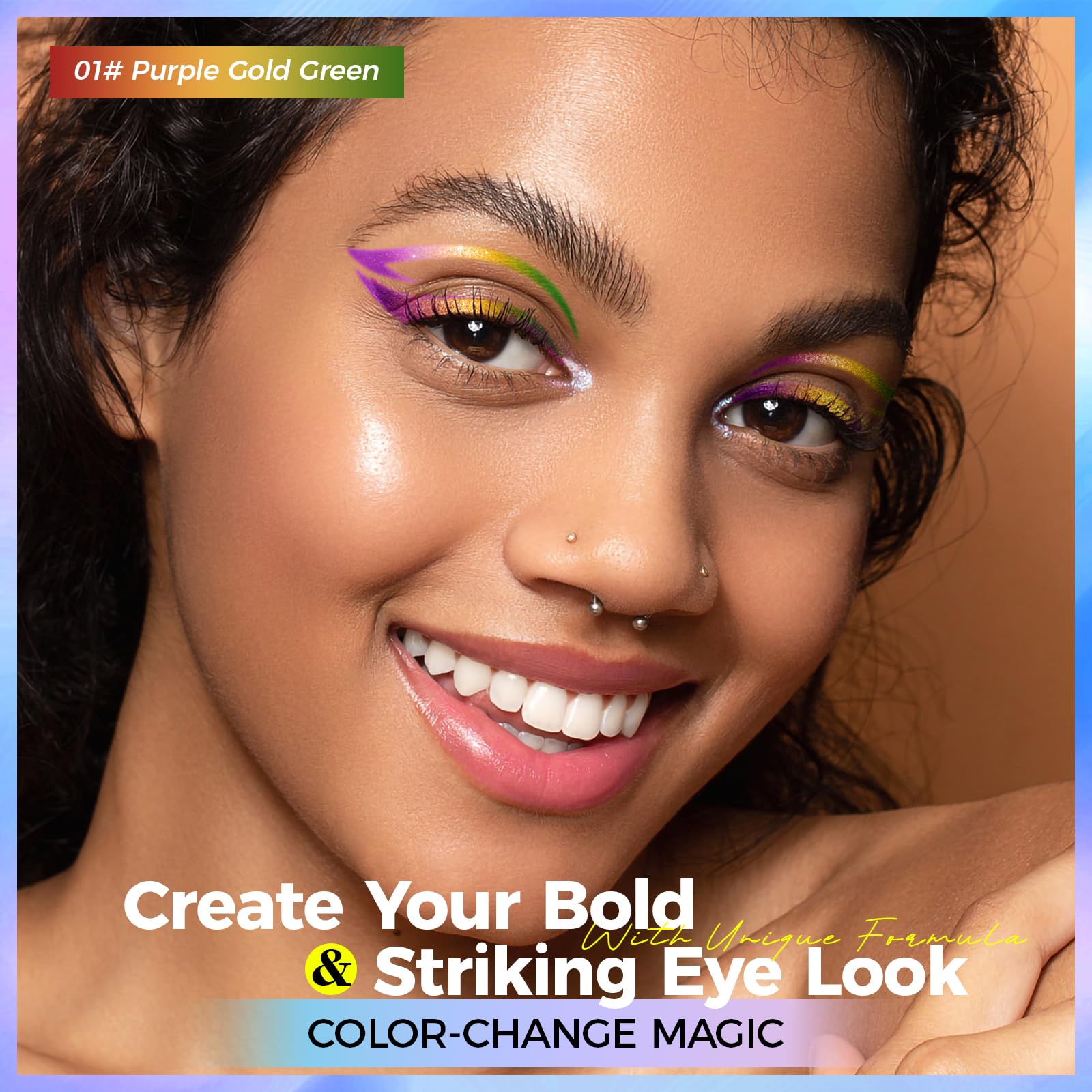 Ofanyia Multichrome Gel Eyeliner Pencil, Metallic Shimmer, Intense Color Shifting, Waterproof Smudge Proof, Purle Gold Green - Image 3