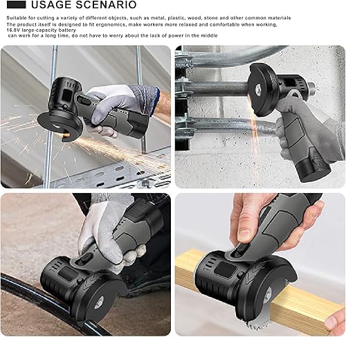Miniatura 11 de Kit de amoladora angular inalámbrica sin escobillas, mini herramienta de molienda angular eléctrica de 19500 rpm con batería de 2 x 16.8 V 2000 mAh