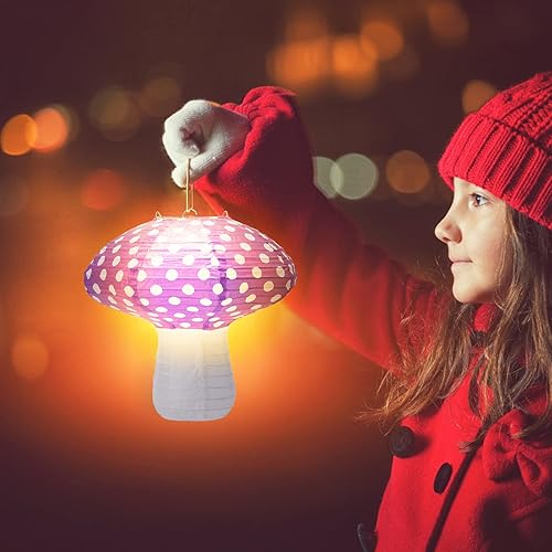 Miniatura 5 de 4 linternas de papel con forma de hongo, farol de papel grande Windspeed con forma de hongo para guardería, jardín, decoración de fiesta de Navidad