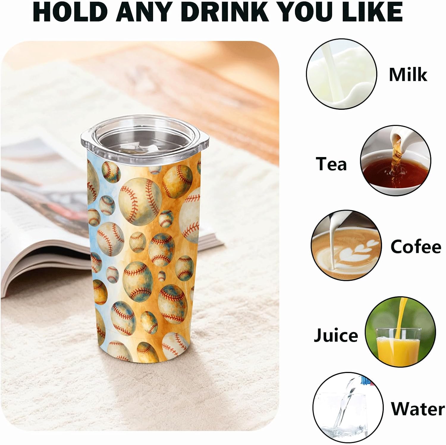 Baseball Water Bottle Tumbler 20oz , Vacuum Insulated Stainless Steel, BPA-Free Leak-Resistant Slider Lid & Metal Straws, Cup Holder Friendly Travel Mug, Gift for Players Coach Team Mom - Image 5