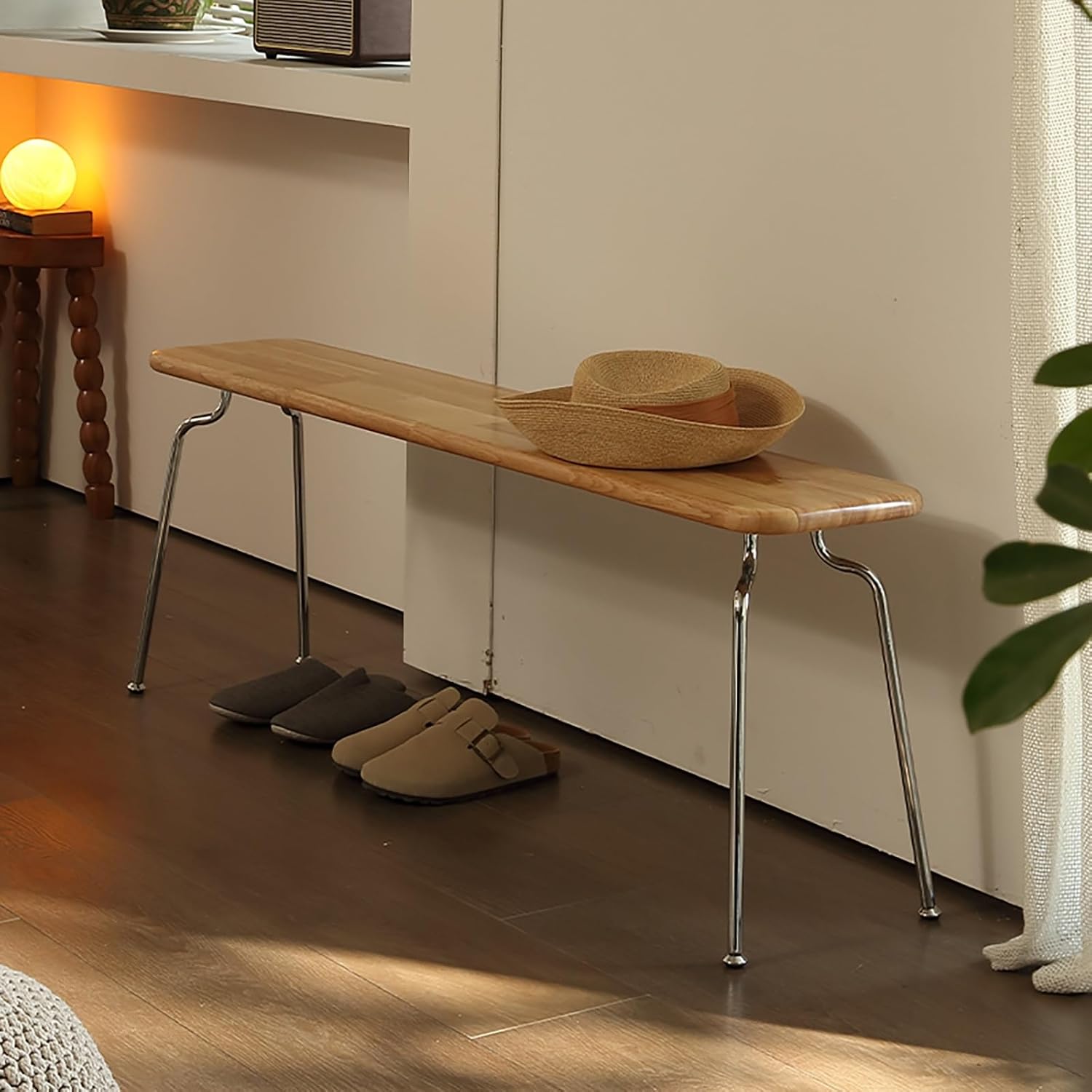 Indoor Kitchen Table Bench,Wood Dining Bench,Modern Entryway Bench with Metal Legs,for Hallway Bedroom Living Room.(Original Wood,47.2x10.6x17.3cm)