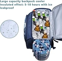Vista 5 de Hap Tim Mochila de pícnic para 4 personas con compartimento aislado a prueba de fugas, soporte para vino, manta de forro de vellón y juego de Azul