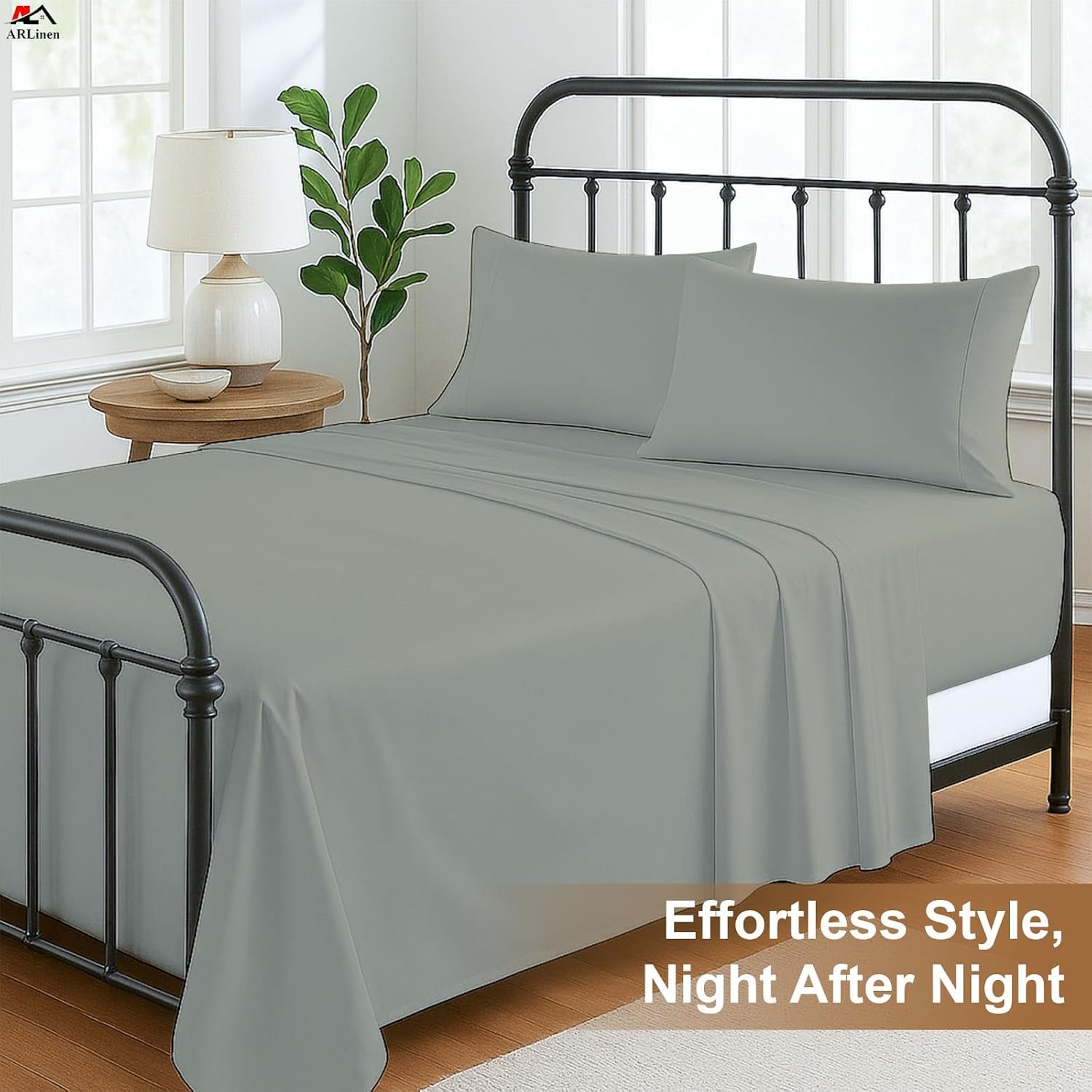 ARlinen Premium Cotton RV Sheet Set - Light Grey Solid Short Queen Size (60" x 75") Camper, Motorhome & Travel Trailer Fitted Sheets for 8-10 Inch Deep Mattress, Soft & Breathable Bedding for RV Beds