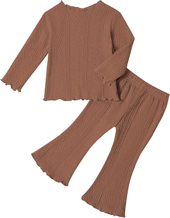 DREAM BUS Baby Girl 2 Piece Long Sleeve Shirts and Pants Set Toddler Girl Playwear Set Tops and Bell Bottom for 6M-3T