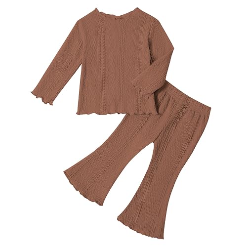 DREAM BUS Baby Girl 2 Piece Long Sleeve Shirts and Pants Set Toddler Girl Playwear Set Tops and Bell Bottom for 6M-3T