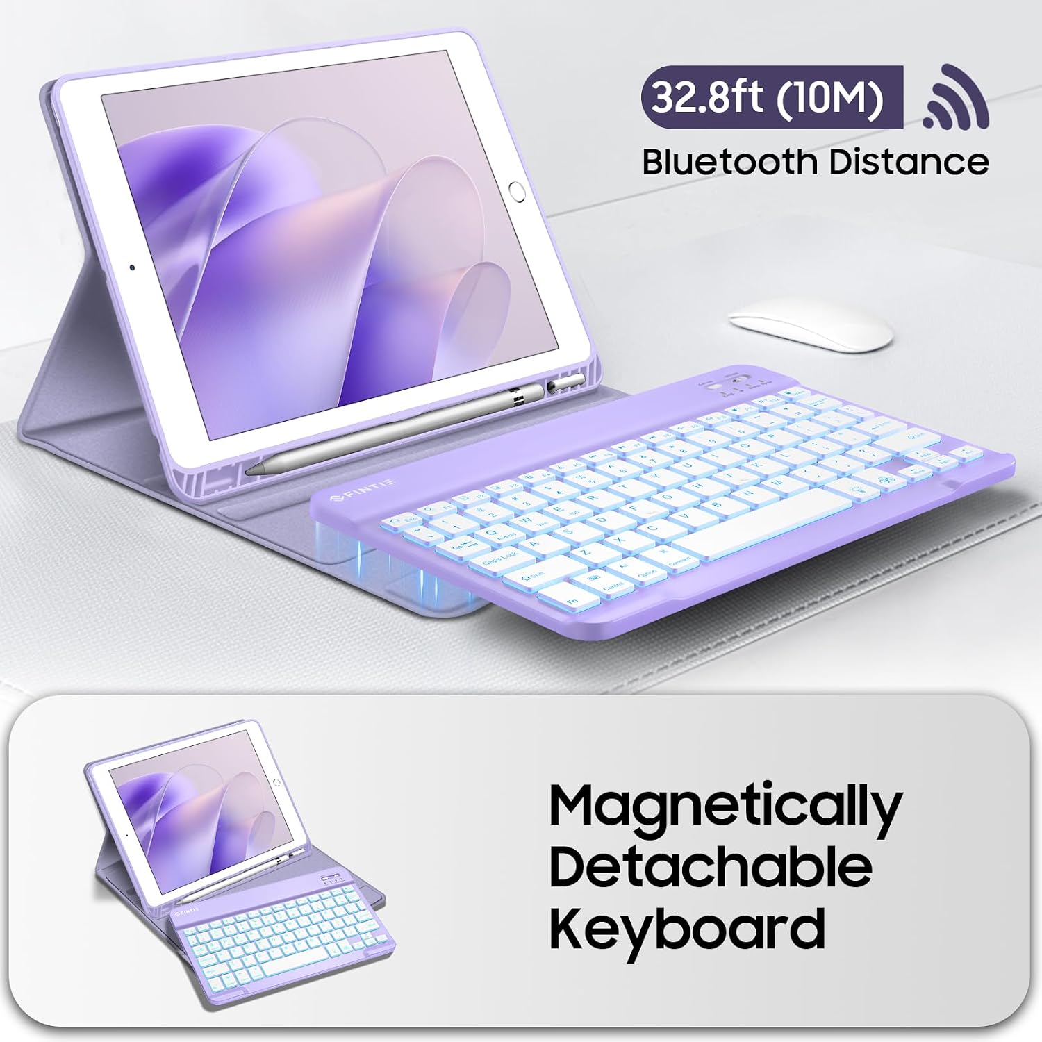 FINTIE Backlit Keyboard Case for iPad 9th / 8th / 7th Generation 10.2 Inch | 7-Color Backlight, Detachable Magnetic Bluetooth Keyboard, Soft TPU Cover, Multi-Angle Viewing, Fantasy Ombre