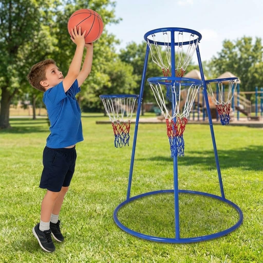 Jojoka 4 Hoop Basketball Set for Toddlers, Indoor Outdoor, Adjustable Height Preschool Toy with 4 Mini Basketballs and Air Pump, Fun Active Play Game for Kids Ages 3 +