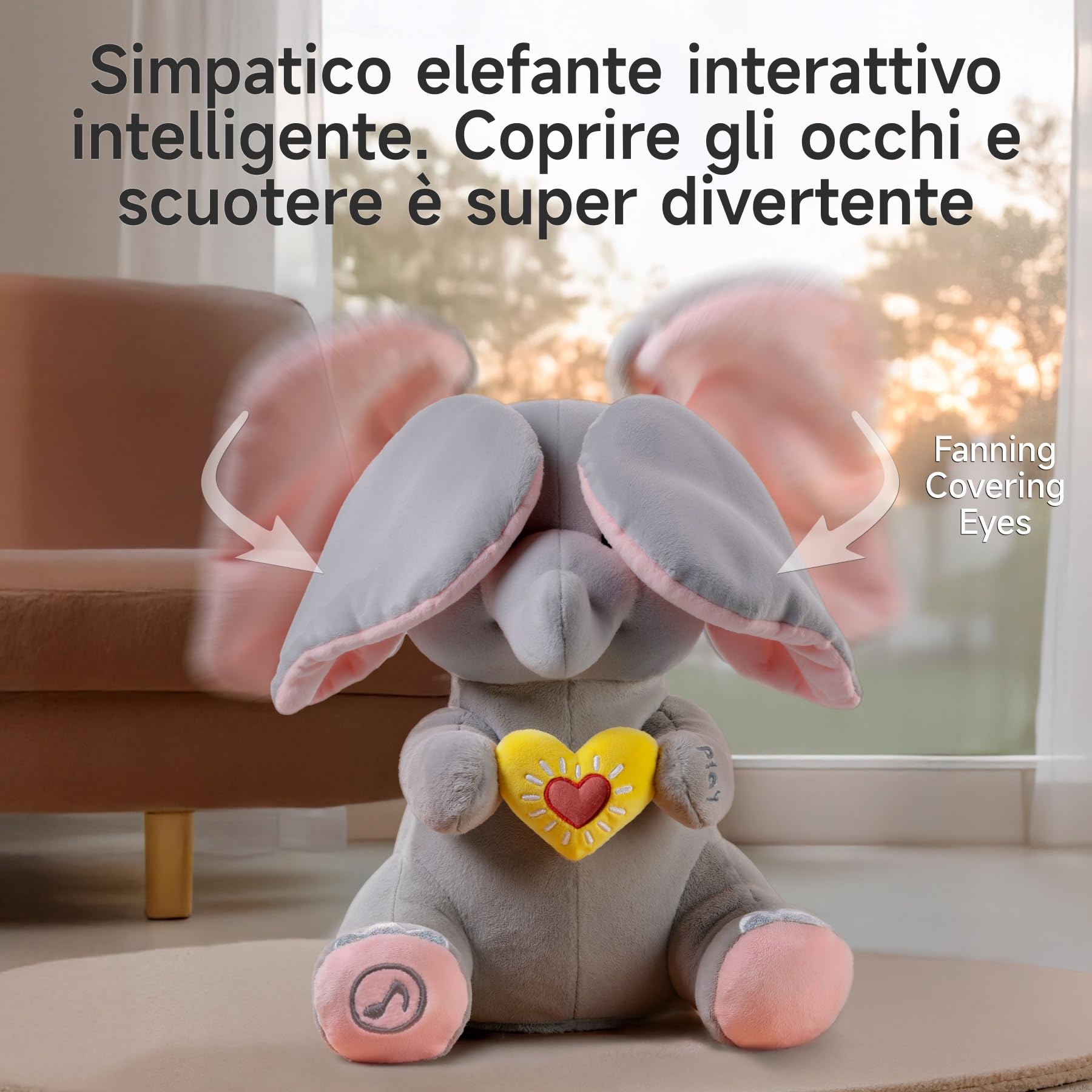 Elefante di Peluche Elettrico Animato con Orecchie Mobili e Musica, Regalo per Bambini