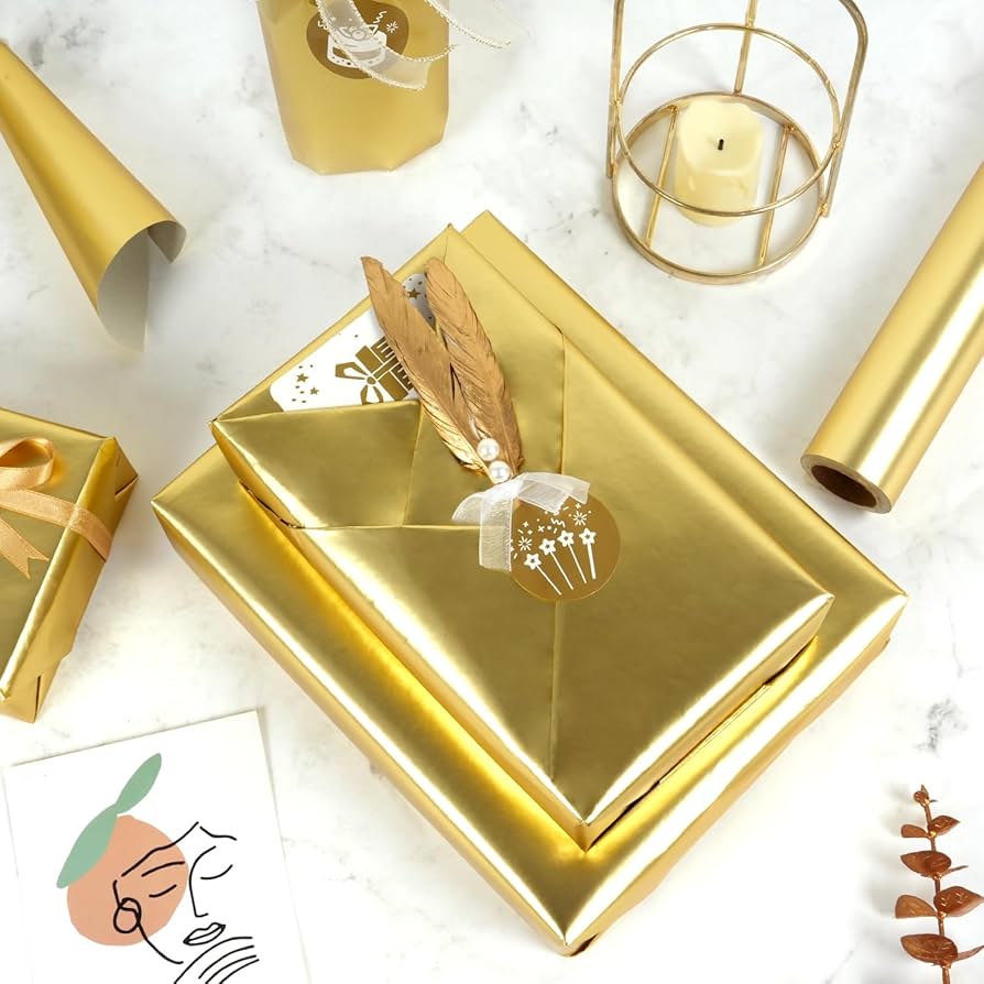 Amazon | RUIFUN ゴールドメタリックラッピングペーパーロール