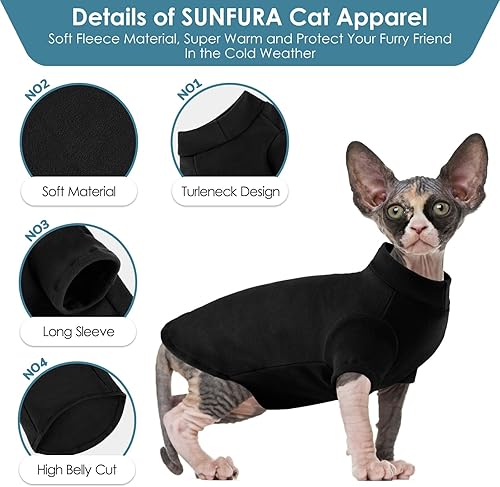 Miniatura 3 de SUNFURA Suéter de cuello alto para gato, camisa de gatos Sphynx, suéteres sin pelo con mangas, cálido y suave para gatitos, pijama de invierno para