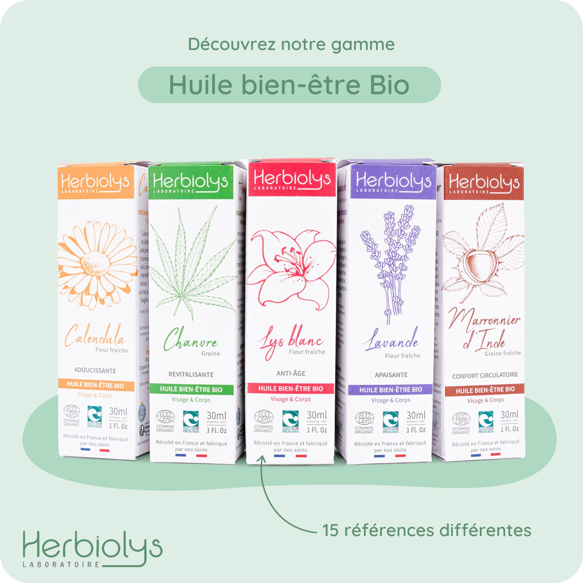Herbiolys | Huile végétale Bio | Huile Bien-être | Camomille matricaire (Relaxante) | Visage & Corps | 30 ml