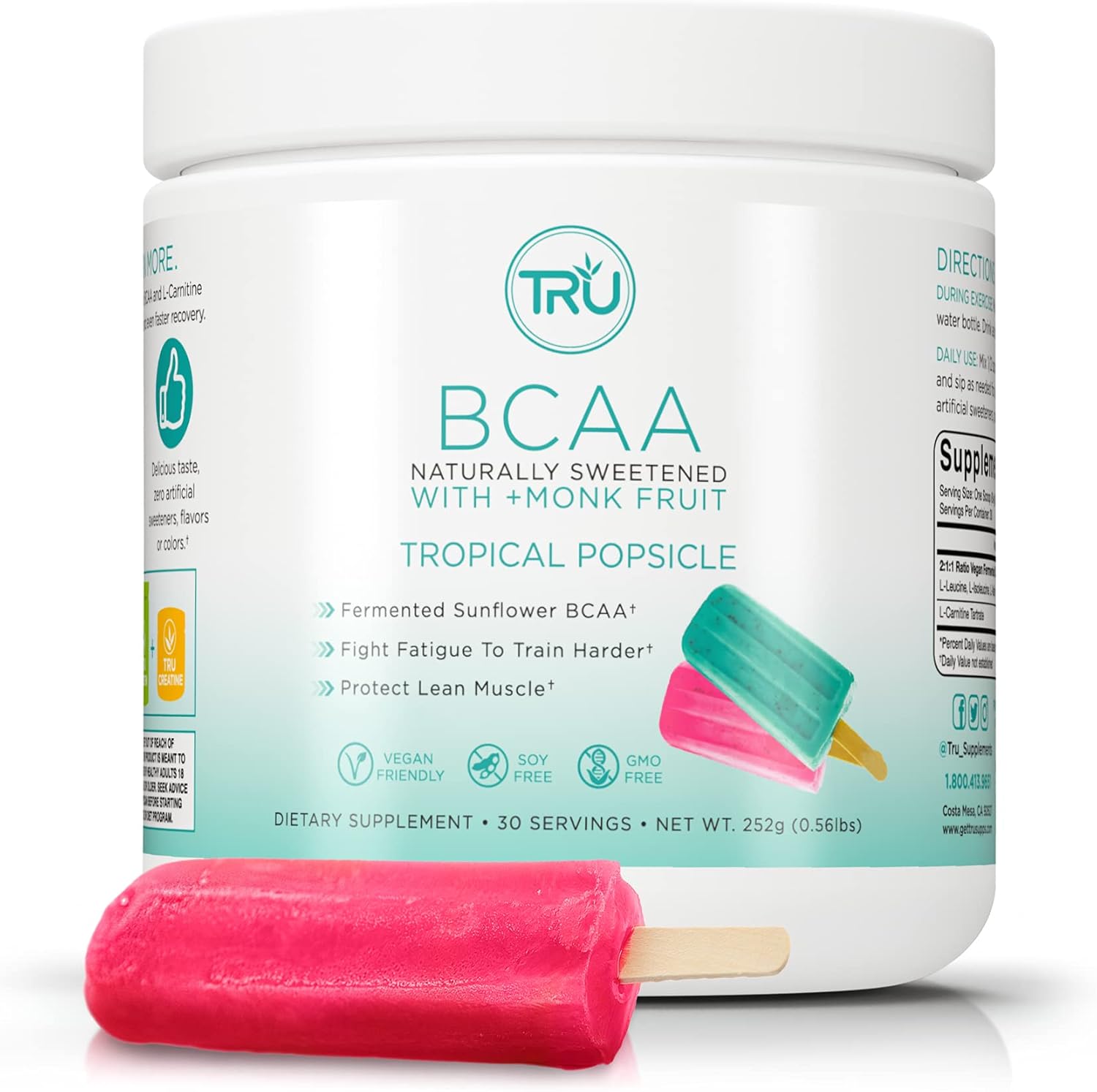 TRU BCAA Powder, Plant Based Branched Chain Amino Acids, Vegan Friendly, Zero Calories, No Artificial Sweeteners or Dyes, (30 Servings, Passion Fruit) : Health & Household