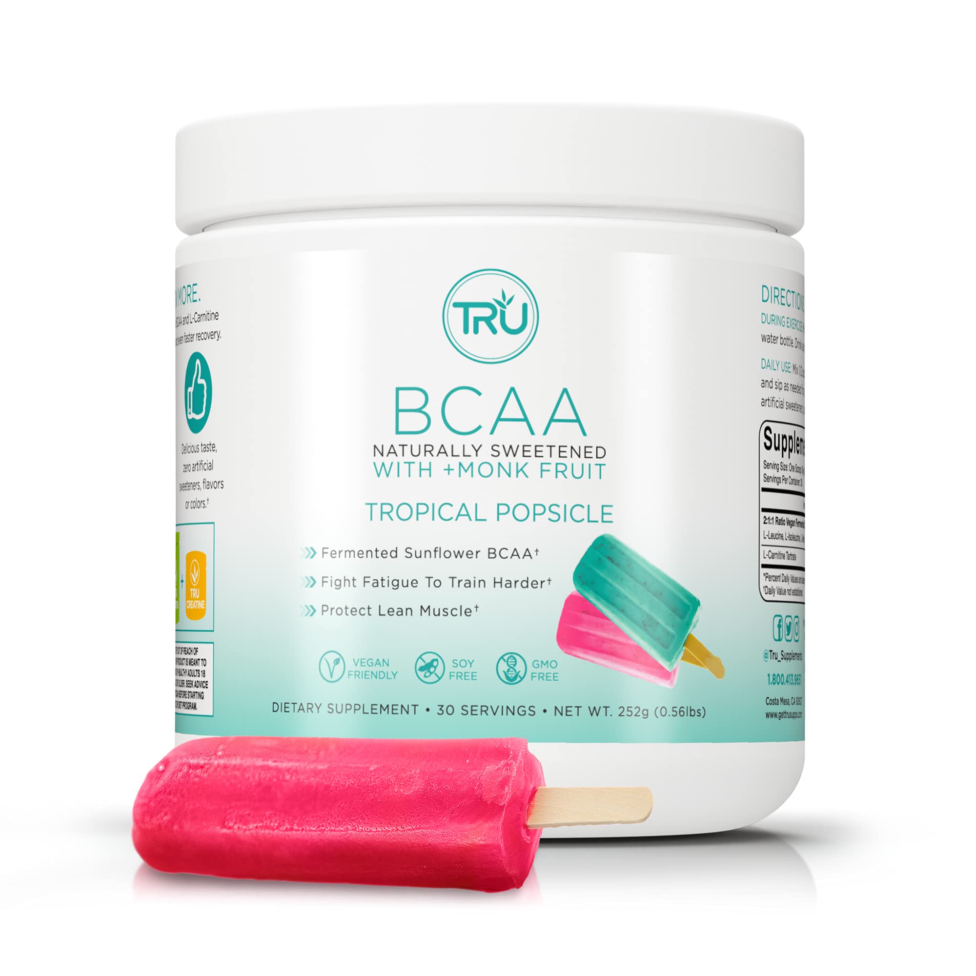 TRU BCAA, Plant Based Branched Chain Amino Acids, Vegan Friendly, Zero Calories, No artificials swee