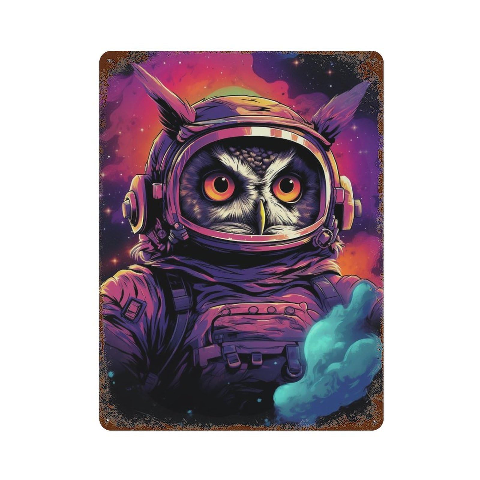 Space Owl Astronaut Vintage Metal Tin Sign 15.7"x11.8", Farmhouse Wall Decor for Garage, Bar And Workshop Decor