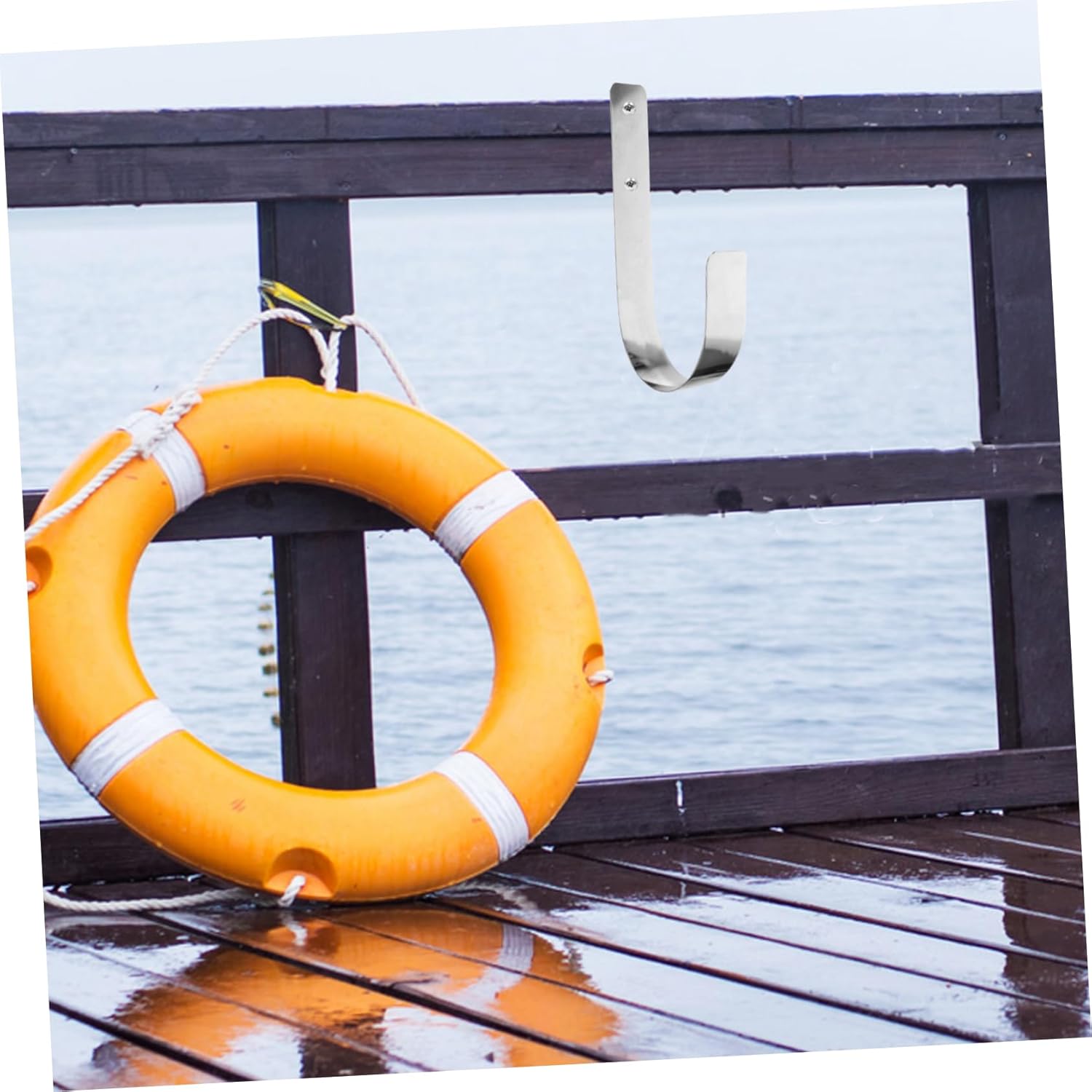 OUNONA 3pcs Stainless Steel Life Ring Hanger Pool Float Hooks Boat Safety Ring for Boats Pool Pole Hook Multi-use