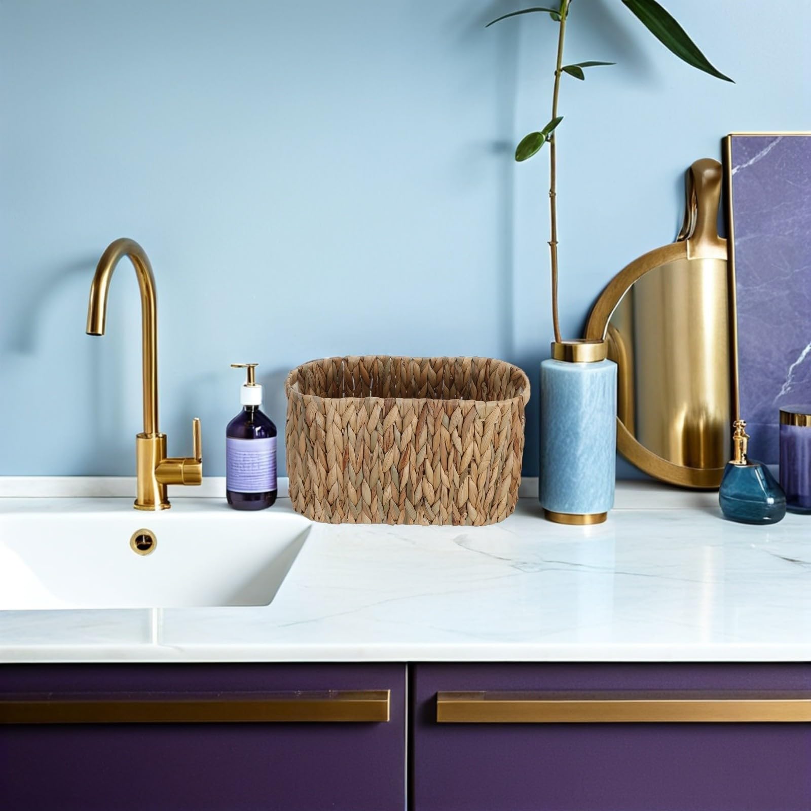 Ciieeo Organizador de Papel Higiénico Cesta de Baño Tejida de Cucurbitácea Asas Integradas, Multifuncional, Portátil, Estilo Boho, para Baño y Aseo