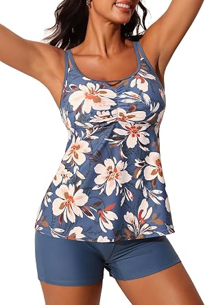 Summer Mae Womens Tankini Swimsuits 2025 Two Piece Bathing Suits Tummy Control Ruched Swim Suits with Shorts