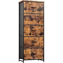 Nicehill Chest of Drawers for Bedroom, 5-Drawer Tall Dresser with Wood Top and Sturdy Steel Frame, Fabric Storage Drawers for Closet, Hallway & Living Room, Rustic Brown