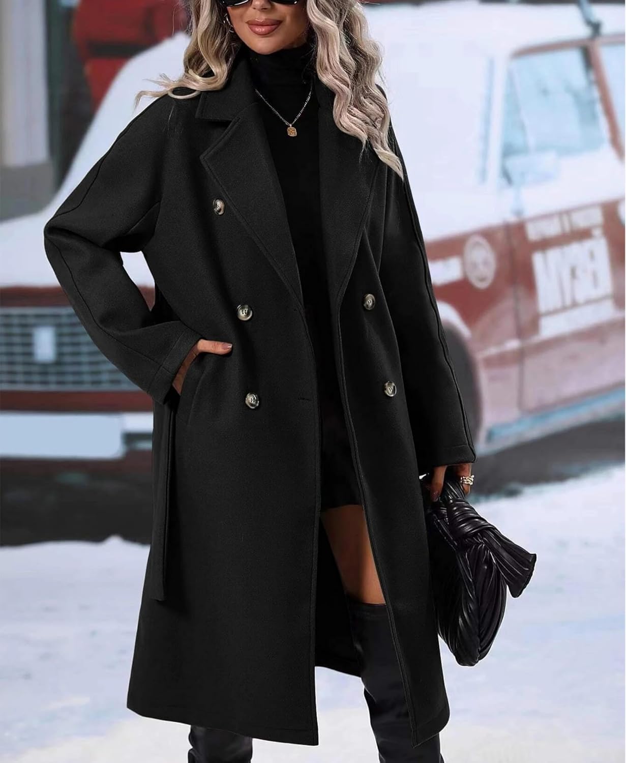 Sleek Black Double-Breasted Coat: A Winter Style Statement