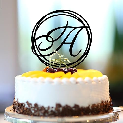 Miniatura 3 de Initial Letter A Cake Topper Flowers Eucalyptus Leaves Birthday Cupcake Topper Calligraphy Initials Wreath Acrylic Black Wedding Baby Shower Decor